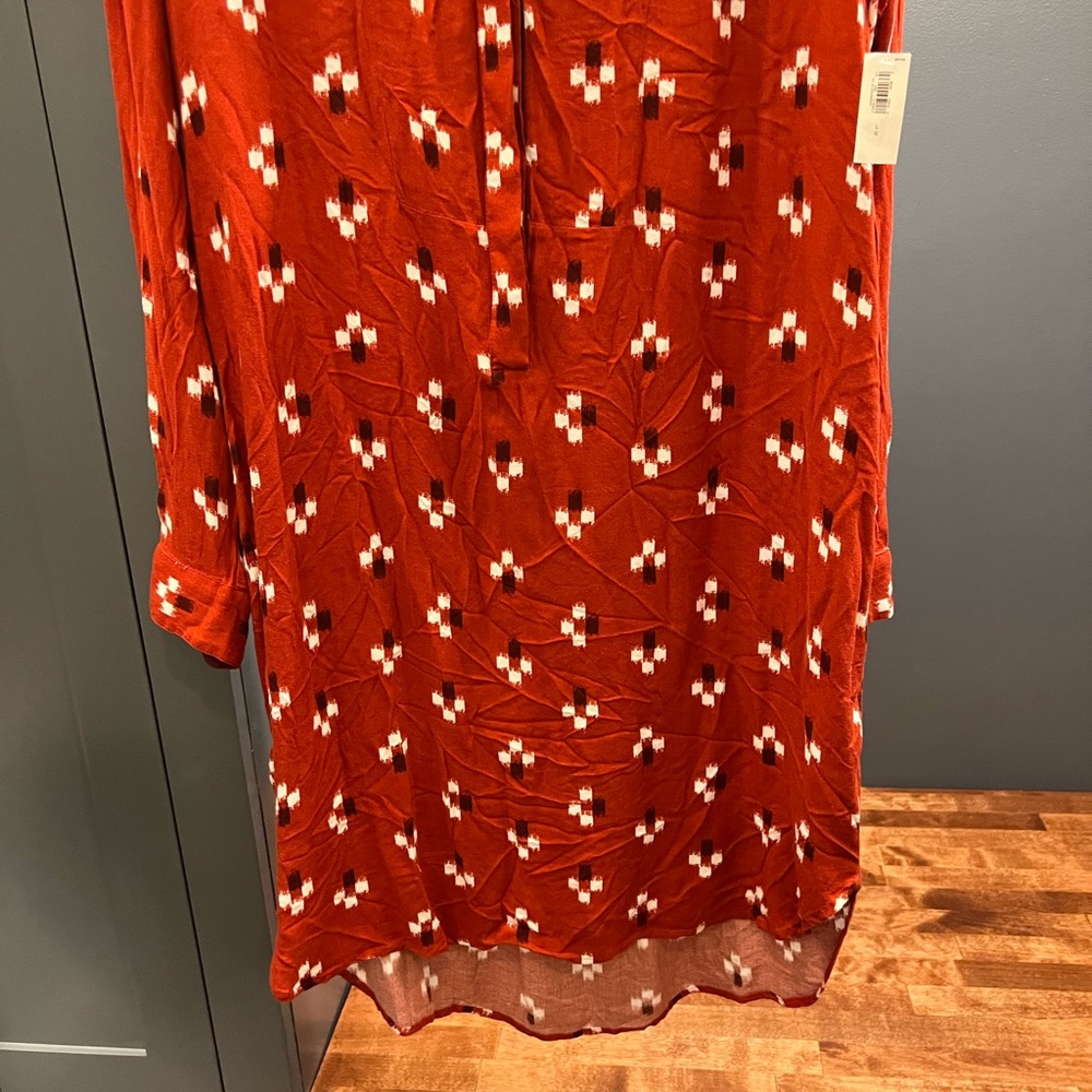 NWT Long Sleeved Old Navy High-Lo Red Shirt Dress; Size Large Old Navy Red Dress - Picture 6 of 10